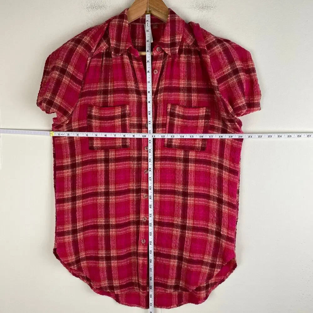 Pilcro Oversized Pink Plaid Seamed Buttondown Tunic Top Size XS - Picture 13 of 13